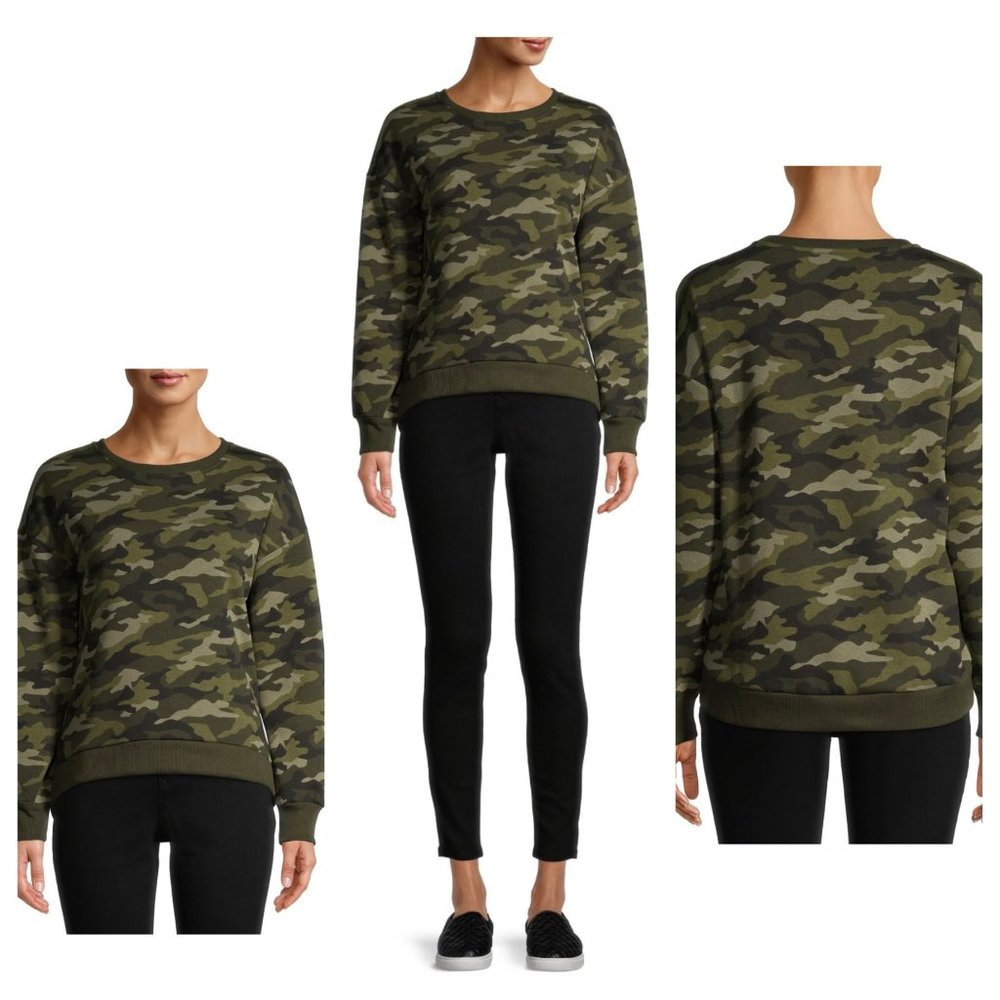 No Boundaries Juniors Camo Printed Green Scoop Neck Pullover Sweatshirt SZ XL 80